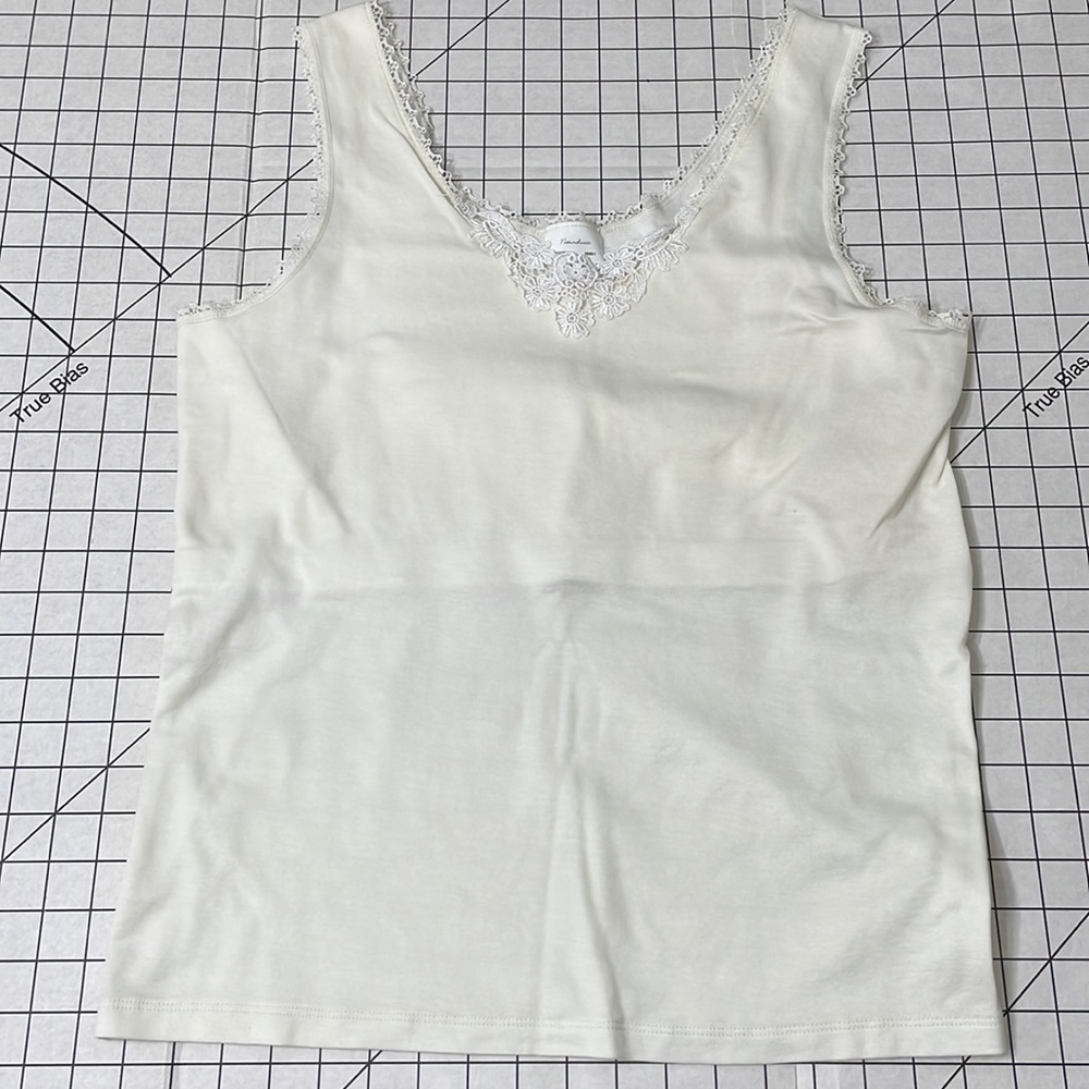 Naturalwear model 10601 camisole, cream colored with lace neckline and trim